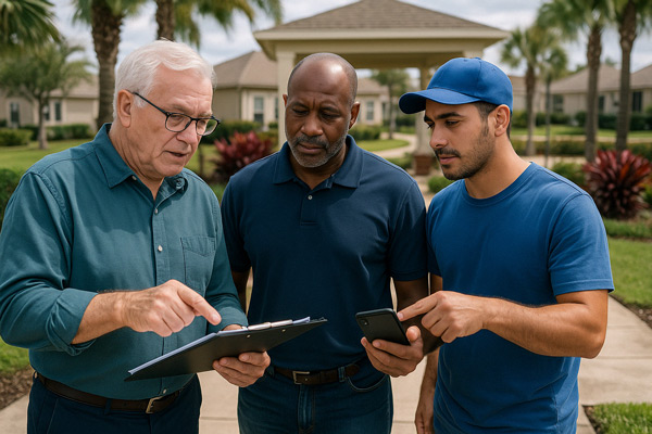 HOA Vendor Selection Process - HOA Board in the field reviewing vendors
